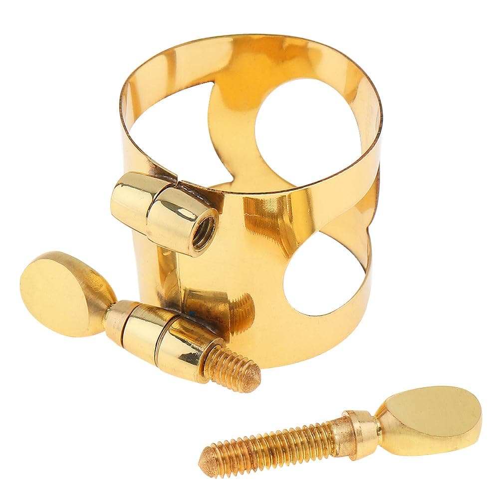 OriGlam Alto Sax Mouthpiece Ligature, Gold Plated Double Screws Alto Saxophone Mouthpiece Ligature, Brass Alto Saxophone Ligature Sax Ligature for Alto Saxophone