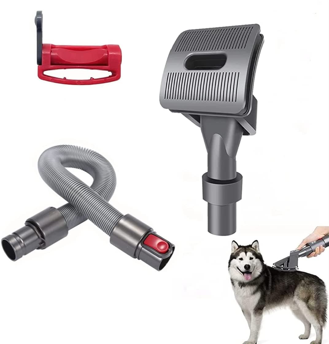 EID Pet Vacuum Attachment for Dyson, 3PCs Grooming Tool with Extended Vacuum Hose & Trigger Lock, Compatible with Dyson V15 V12 V11 V10 V8 V7 Vacuum Cleaners for Medium Large Pets