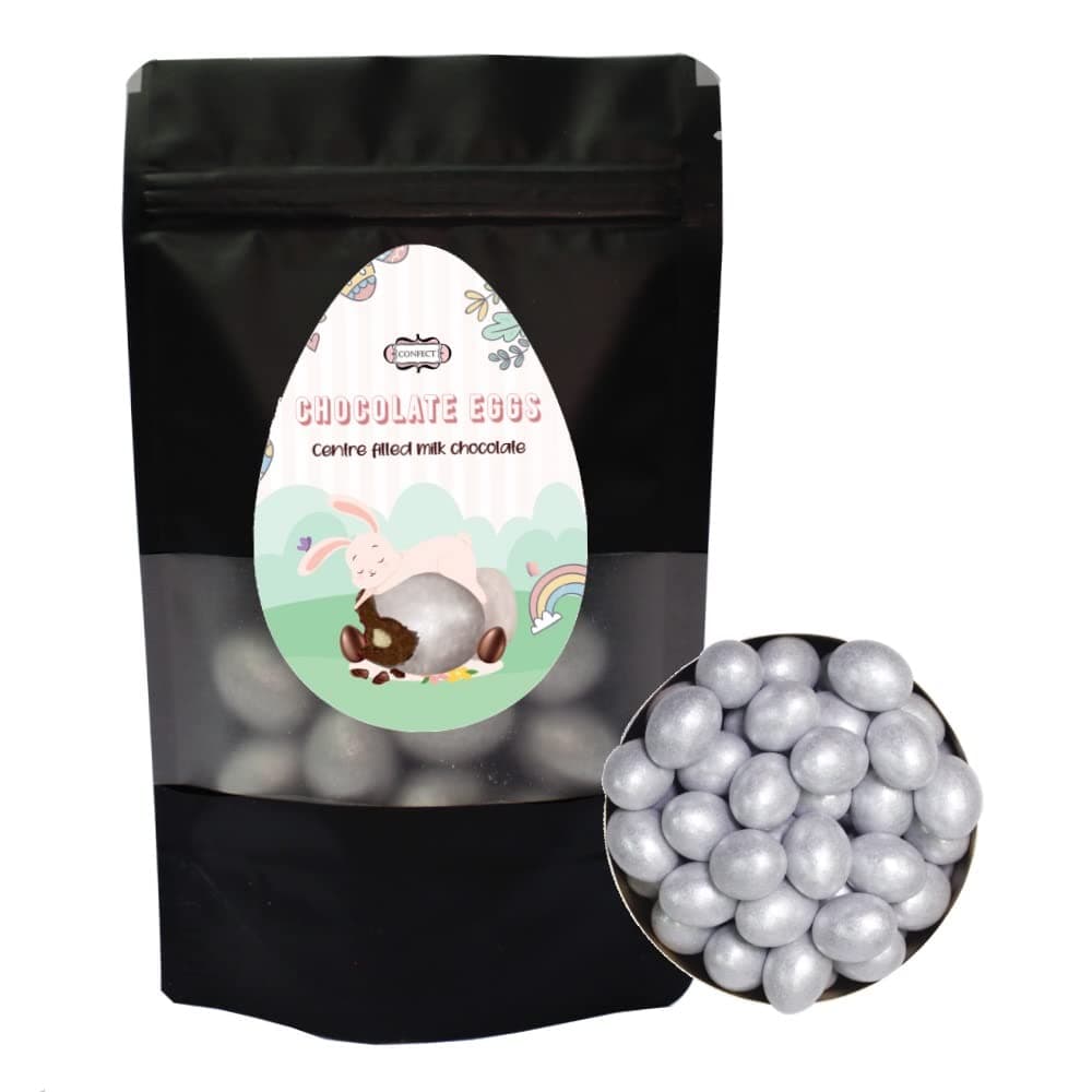 Chocolate Eggs Milk Chocolate with Crisp Sugar Shell Candy, Easter, Resealable Bag - Silver 52 Pcs