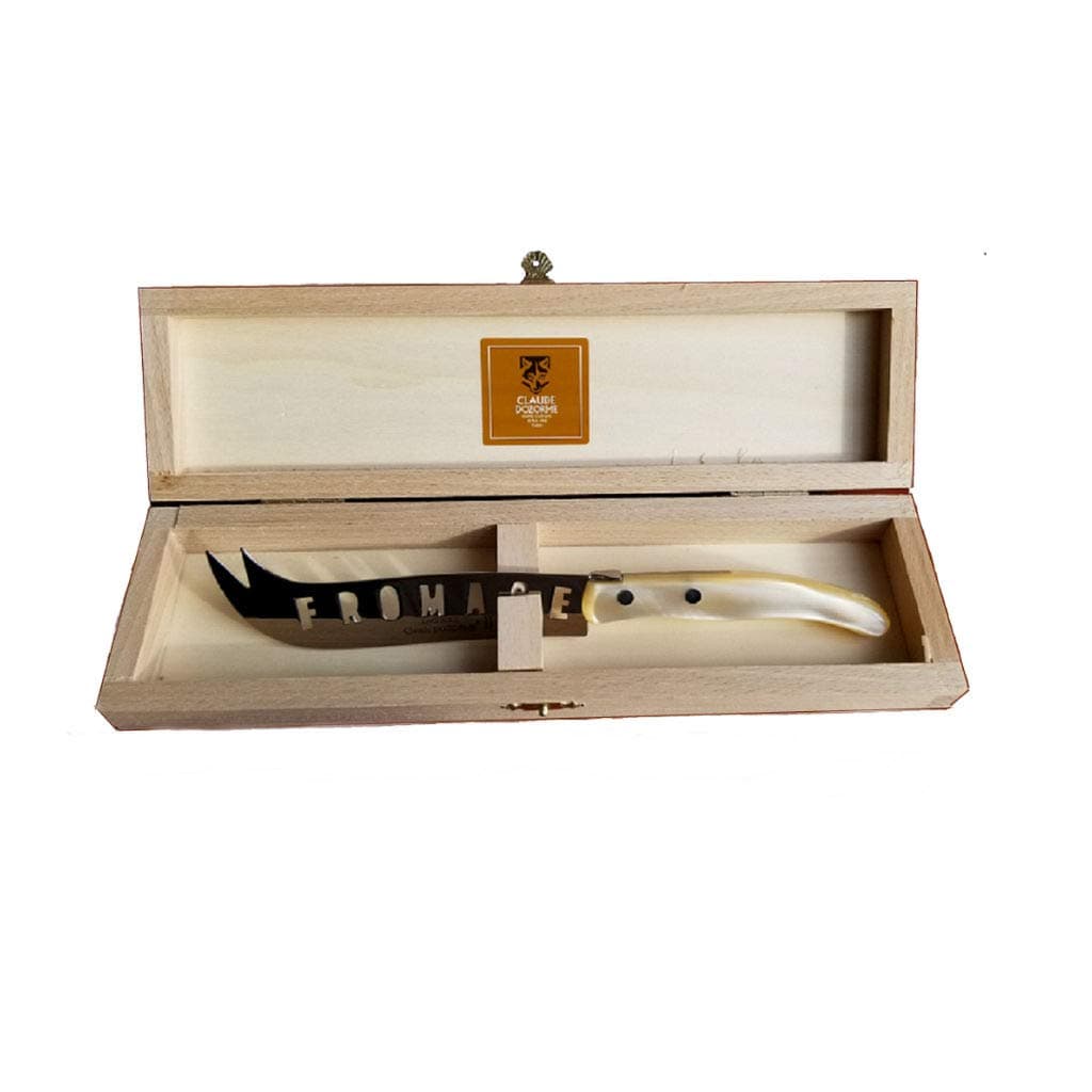 Languiole Cheese Knife Fromage XXL Berlingot Natural Pearl Handle with Beechwood Box by Claude Dozorme