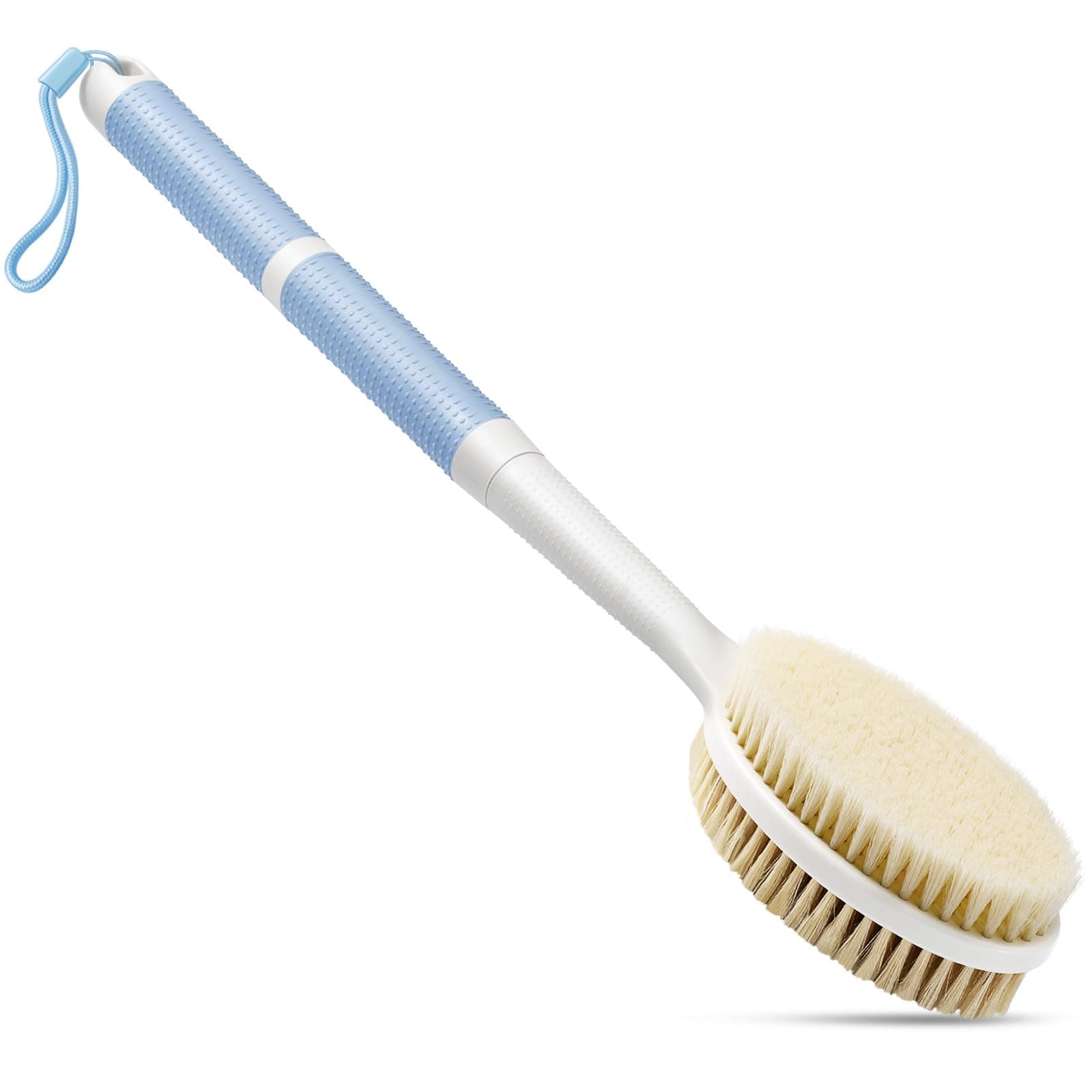 Back Scrubber Anti Slip for Shower with Detachable Brush Head,19" Shower Brush with Soft and Stiff Bristles,Long Handle Exfoliating Body Scrubber for Bath or Dry Brush.