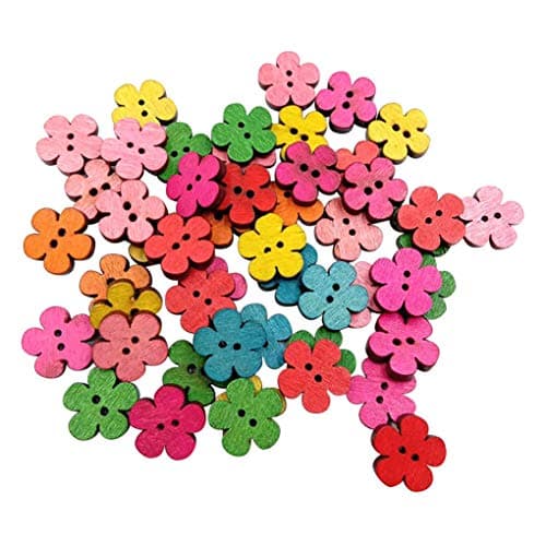 yingyue Colorful Mixed Plum Flower Shape 2 Holes Wooden Buttons DIY Sewing Scrapbook Hand Crafts Decor 100Pcs Random Color