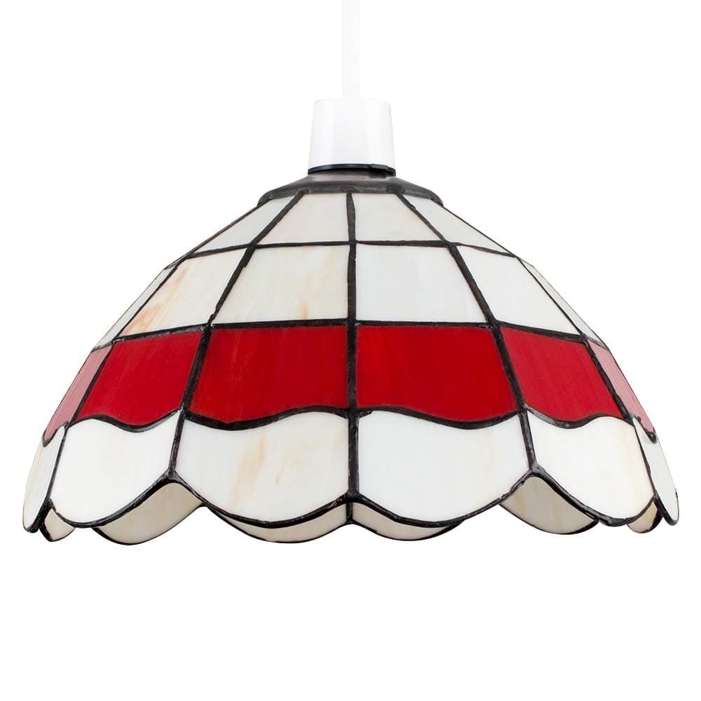 MiniSunTiffany Style White and Red Stained Glass Pendant Light Shade
