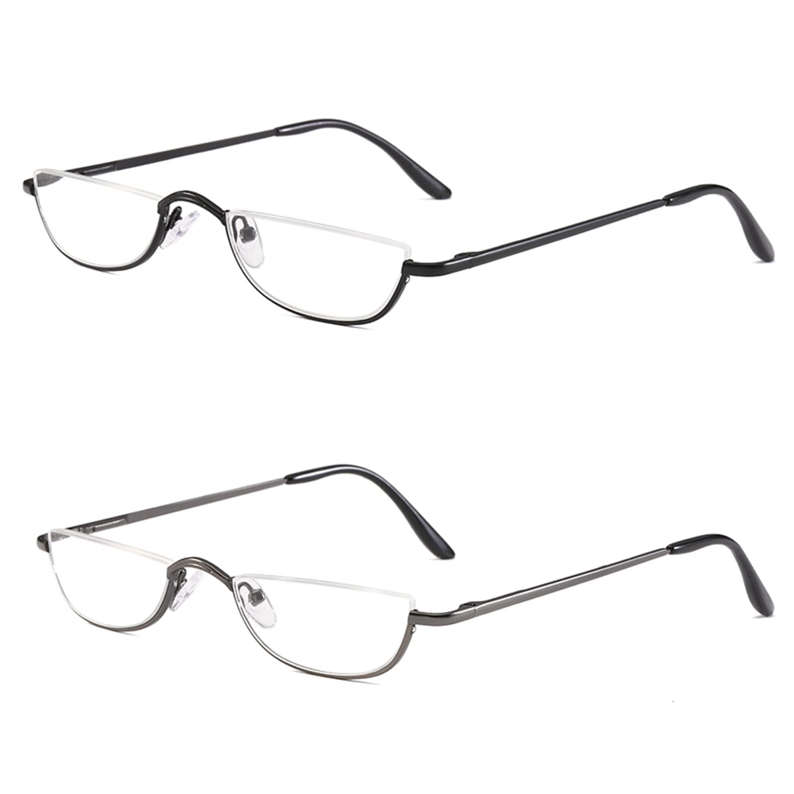 KoKoBin Half Reading Glasses - 2 Pairs Half Rim Metal Frame Glasses Spring Hinge Readers with Leather Pouch for Men and Women