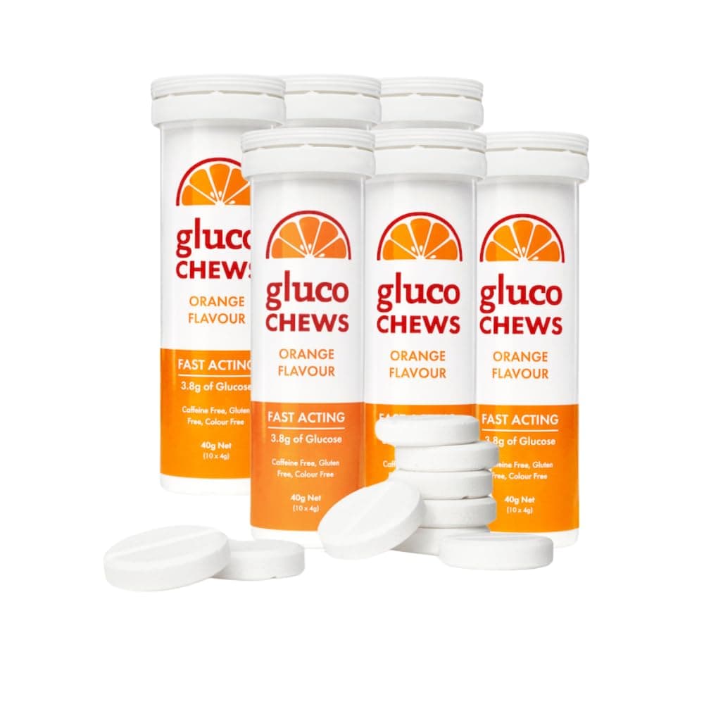 Glucology Fast Acting Glucochews | Glucose Tablets | Orange Flavour | 6 Tubes of 10 Tablets