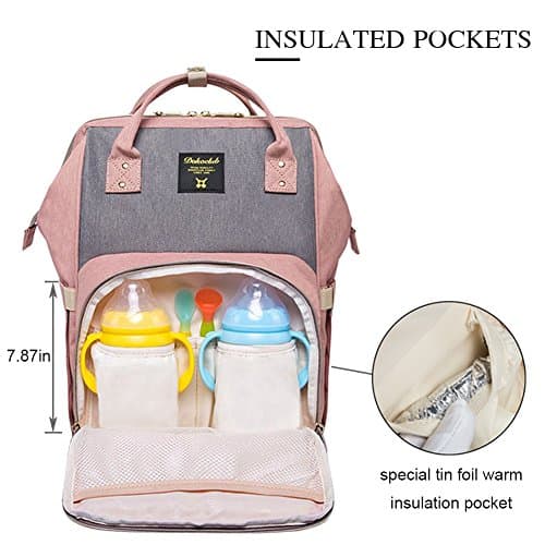 Wiscky Backpack Diaper Bag Baby Bags for Mom, Large Capacity Diaper Backpacks Nappy Travel Bags, Multi-Function Waterproof, Stylish and Durable (Gray-Pink)