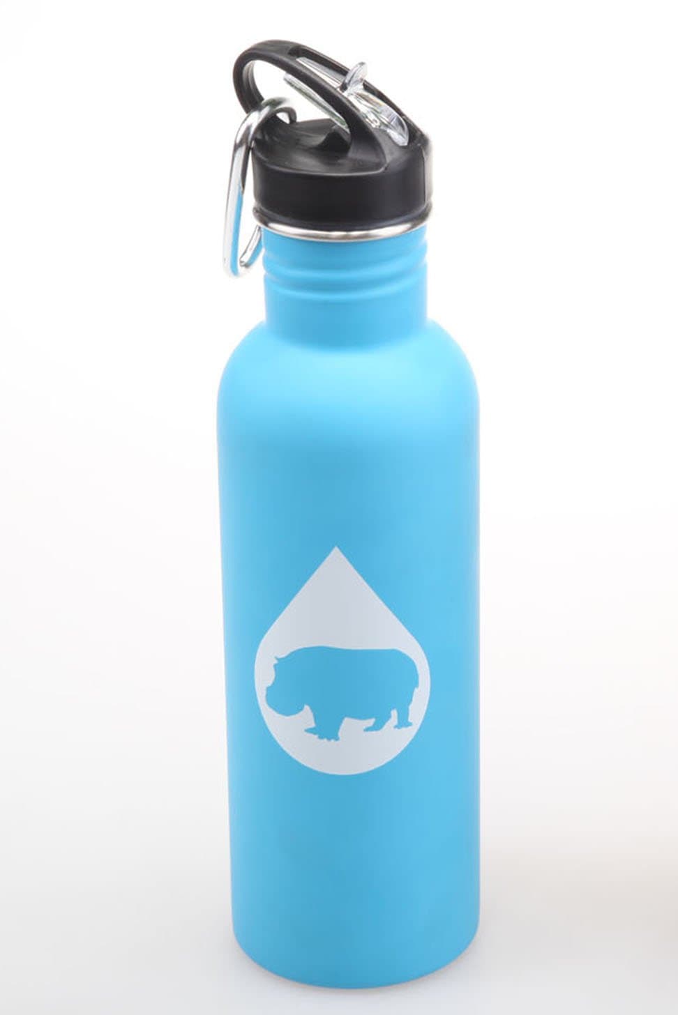 Heavy Hydration Stainless Steel Water Bottle with Flip Up Cap and Straw – Wide Body Standard Neck Single Wall Carabiner Clip BPA Free