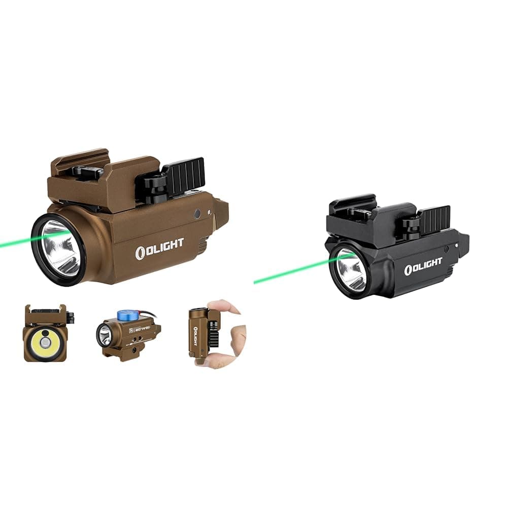 OLIGHT800 Lumens Baldr S Compact Weaponlight with Green Beam Combo and 600 Lumens Baldr Mini Rechargeable Weaponlight with Green Beam and White LED