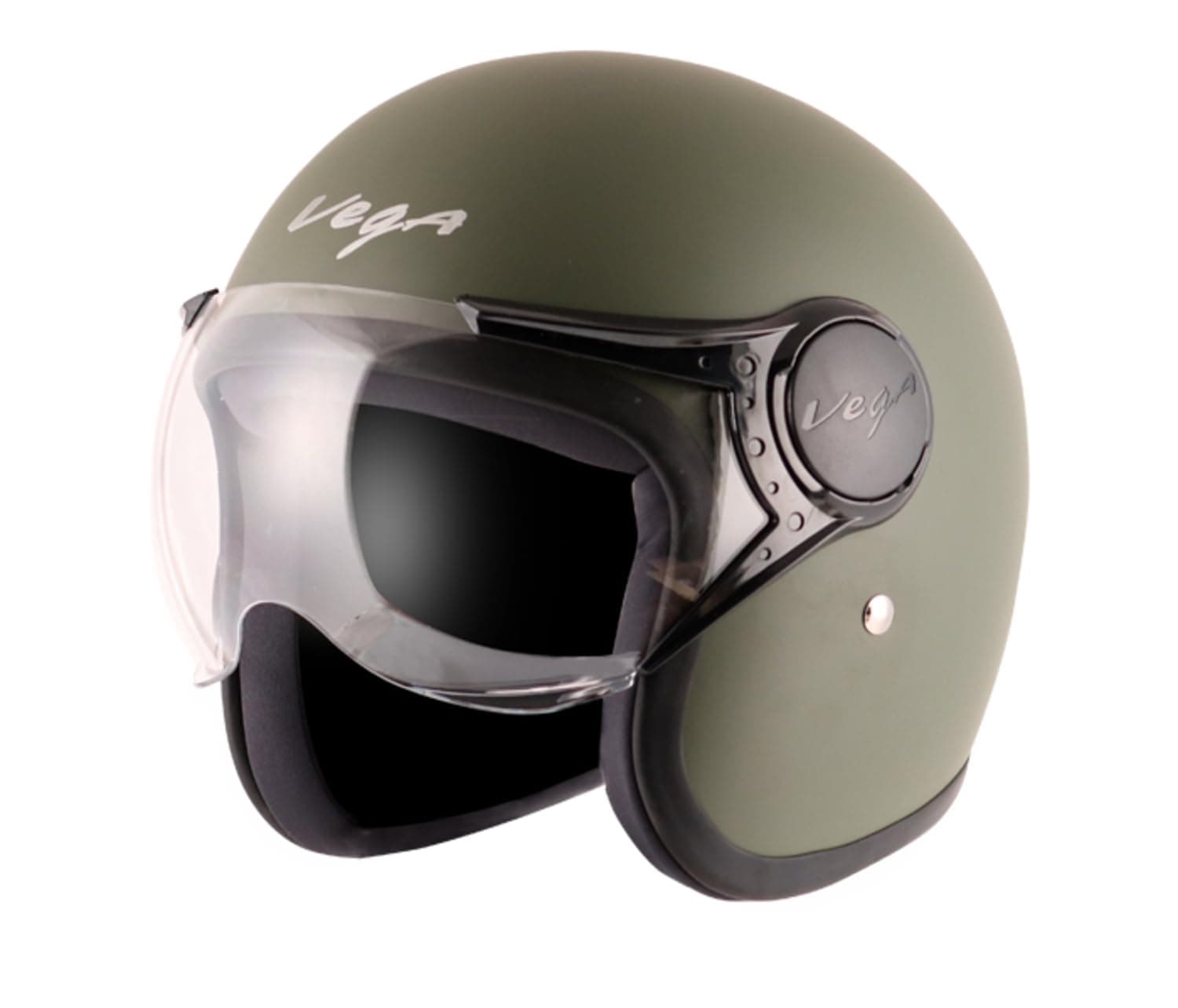 Vega Jet Open Face Helmet Dull Army Green , Size: M(57-58 cm)