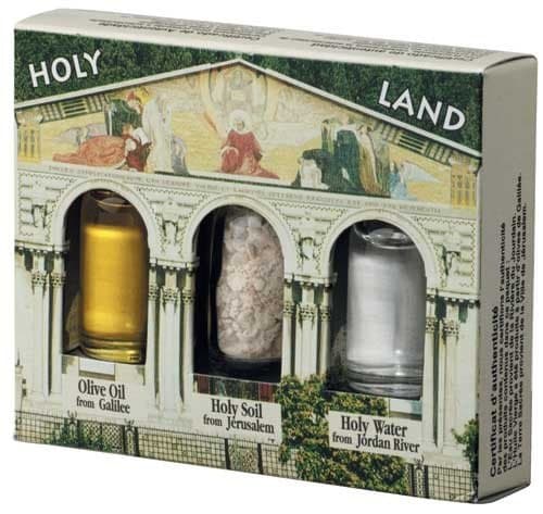 Holy Land Market Christian Gift Pack Authentic Anointing Oil, Holy Water and Soil