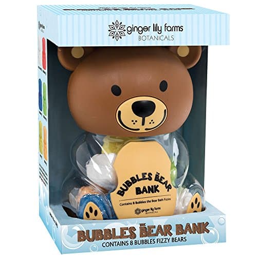 Ginger Lily Farms Botanicals Bubbles The Bear Bank, Coin Bank and 8 Bubbles Fizzy Bears Included, 10.2 Ounces