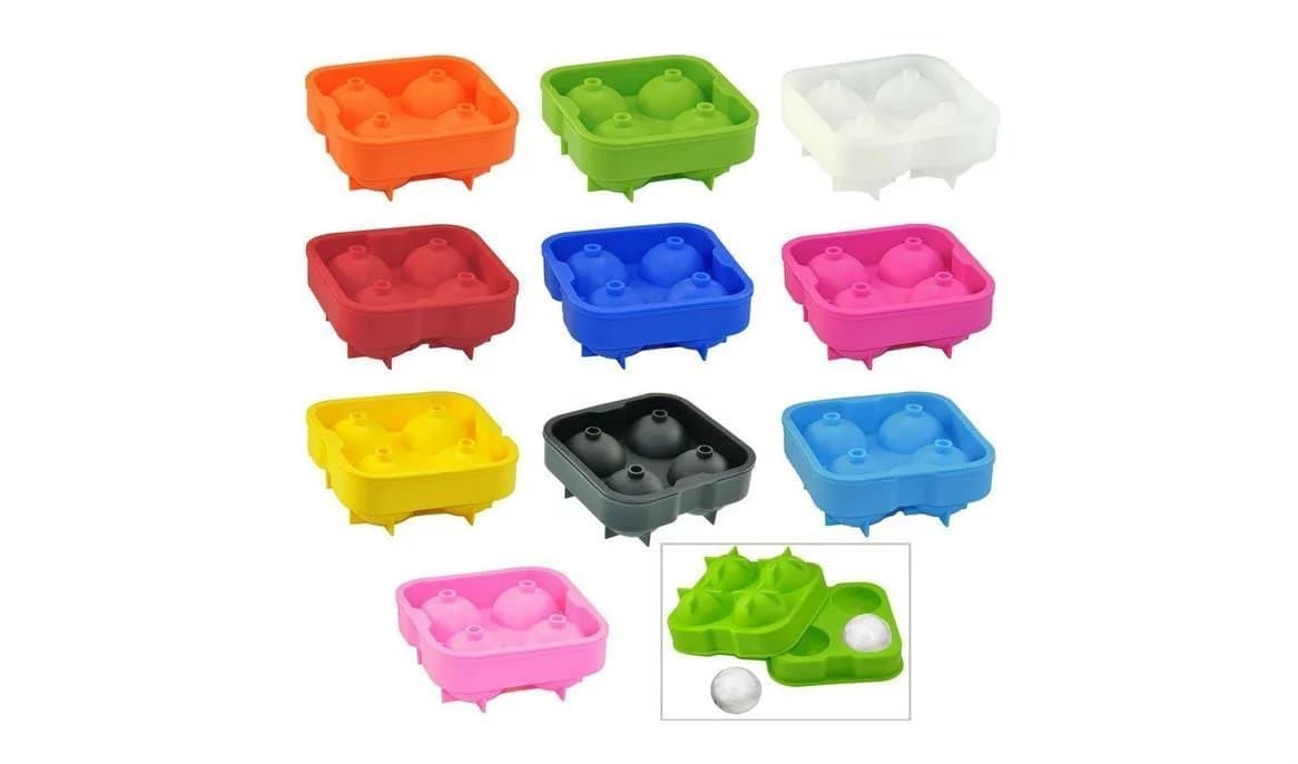 The Original & Best Silicone Ice Ball Mold with 4 Ball Capacity Tray. Flexible Round Silicone Mold for Easy Removal of Ice Spheres