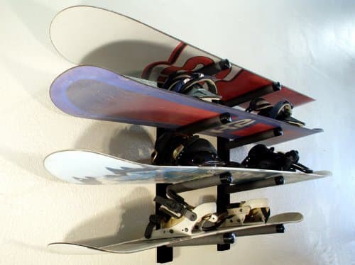 Surfdogz - 4 Snowboard/Skateboard, Steel Peg/Poly Base Wall Rack Set