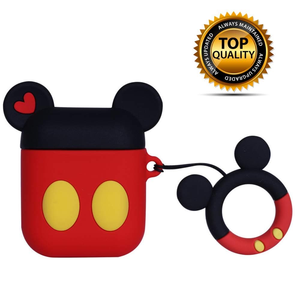 Airpods Case Cover Cute Favorite Cartoon Design with Keychain | Protective Premium Silicone Anti-Lost Dust-Proof & Shock Resistant … (Red-Mickey)