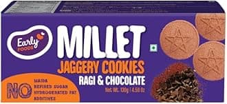 Early Foods - No Maida No Refined Sugar - Ragi & Chocolate Jaggery Biscuits - Kids Snacks | Millet Cookies | Sugar Free Biscuits | Ragi Snack for Kids | No Junk School Snack 130g