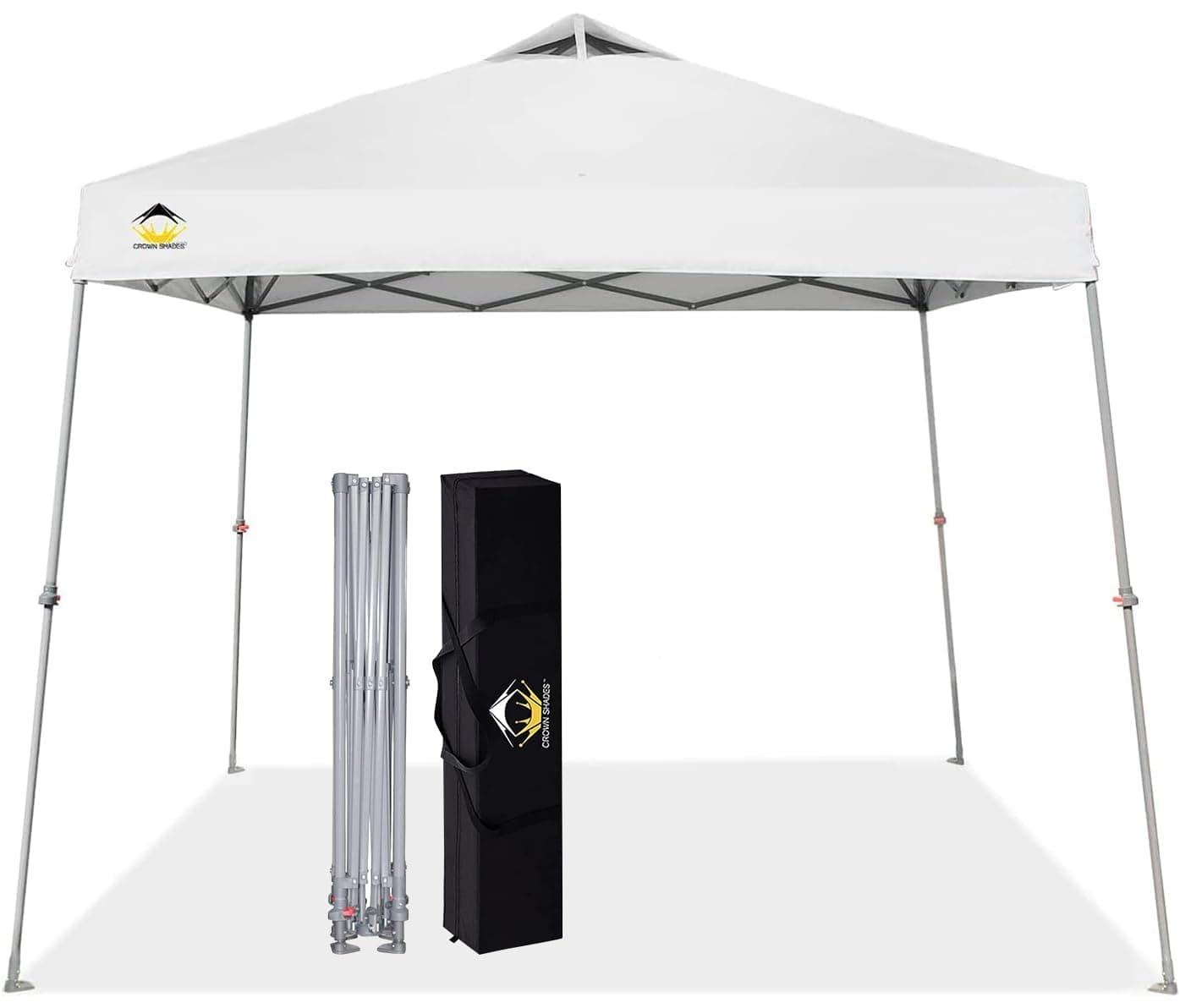 CROWN SHADES 9x9 Pop Up Canopy Tent Slanted Legs for Added Stability - Beach Tent Sun Shelter for Outdoor Shades - Canopy with 11x11 Base, with Carry Bag, White