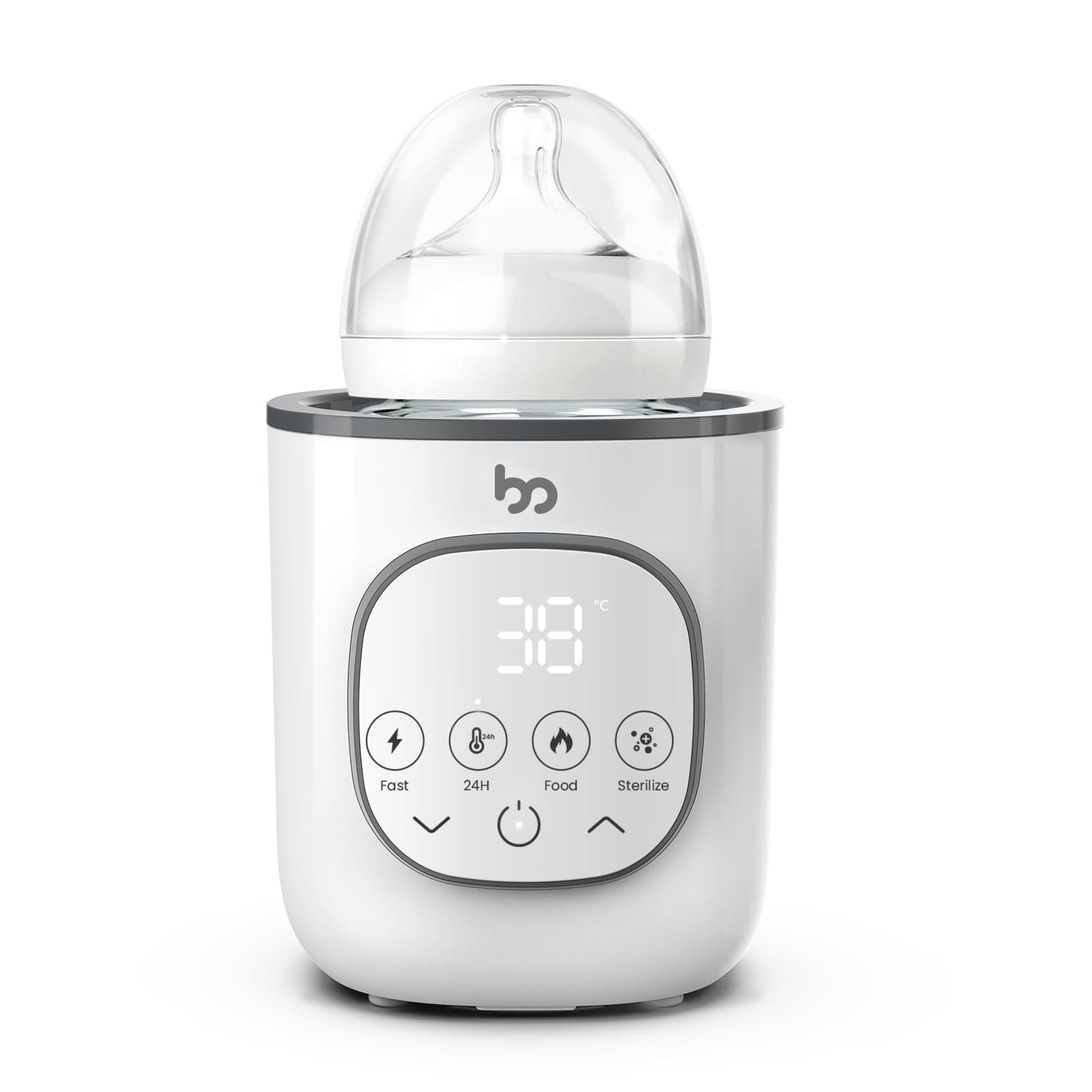 Baby Bottle Warmer, Warms Baby Feeds to Body Temperature in Minutes, Easy to Use, with Timer, Accurate Temp Control, Automatic Shut-Off, Warmer for All Bottles, Gray Cover