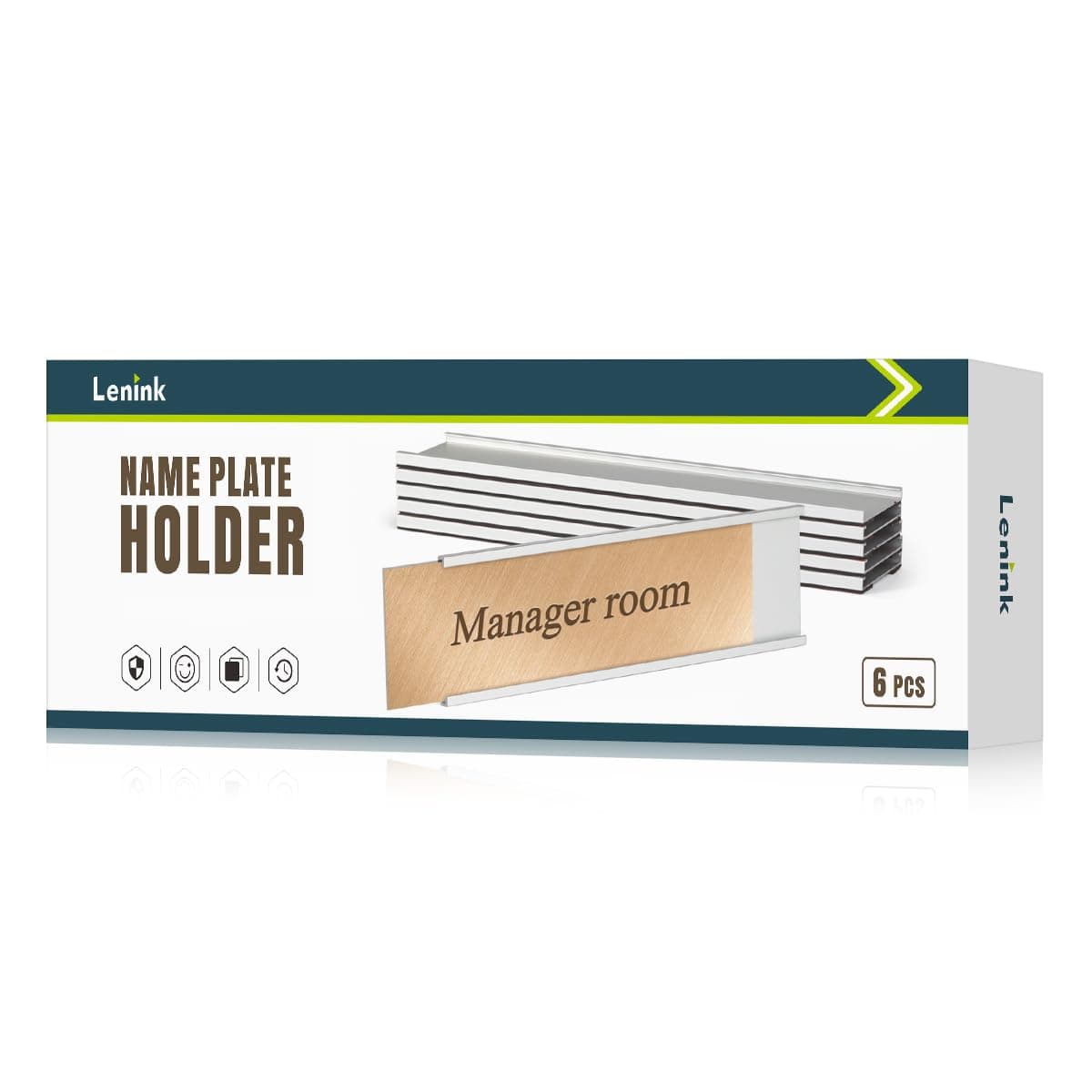 Lenink 6 Pack Name Plate Holder, Wall Mount Office Door Name Plate Holder for Meeting Room, Business Department, Warning Area 8” X 2” (Silver)