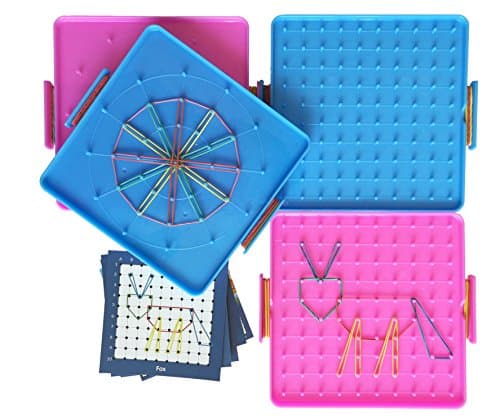 RIKKO 6.2 Inch Double Sided Assorted Pattern Geometric Learning Boards Set of 4 with 5 Instructions Design Cards