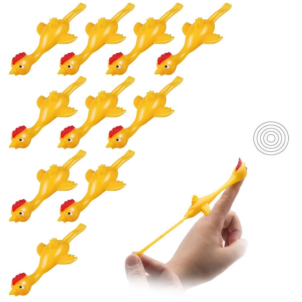 Slingshot Chicken Toy, Sticky Flying Rubber Chicken Stretchy Catapult Turkey Finger Slingshot Toy, Tricky Decompression Toys Creative Sensory Toy Easter Party Activity for Children Adults (10PC)