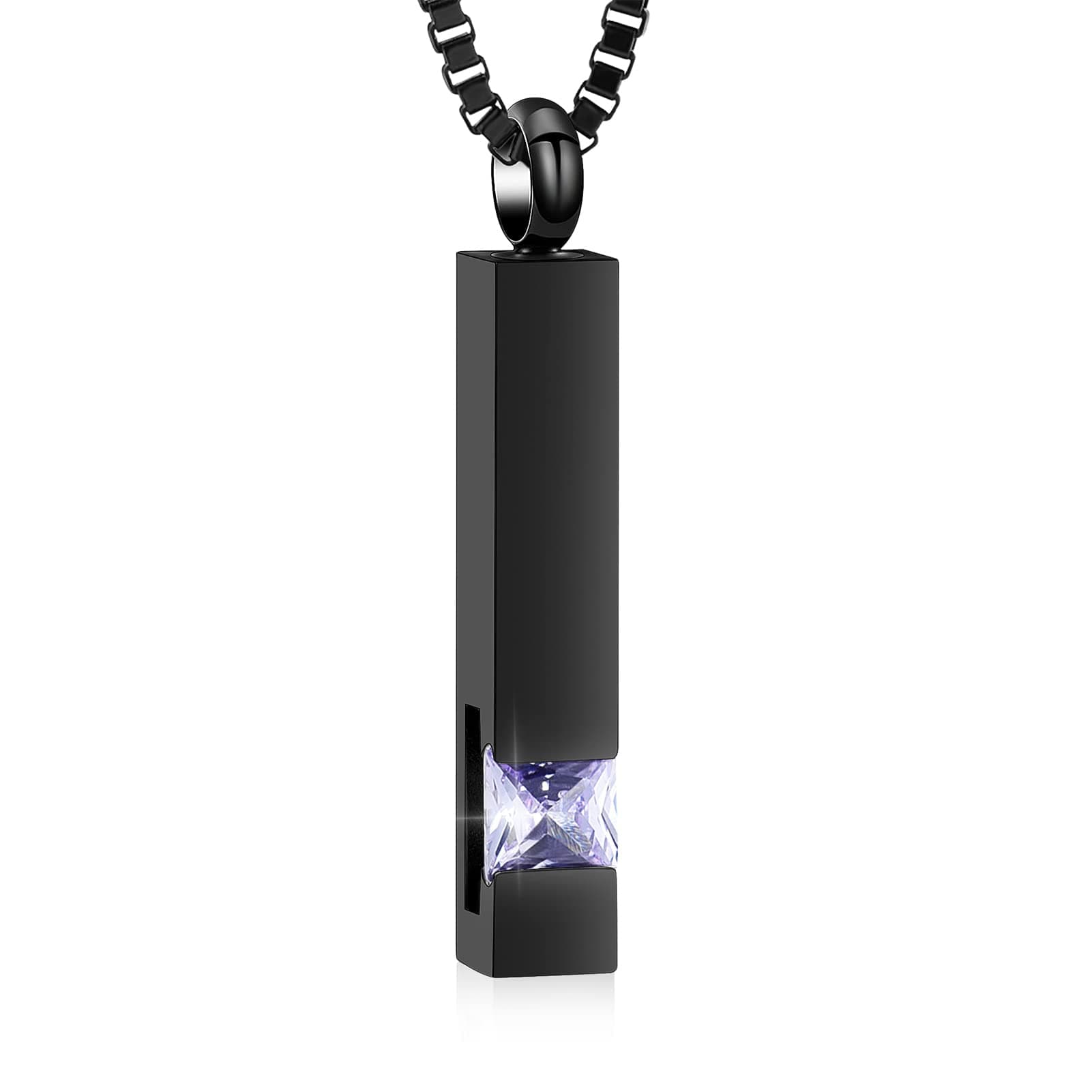 XSMZB Crystal Cremation Urn Jewelry Cube Memorial Ashes Necklace Pendant Keepsake- Black Birthstone Series