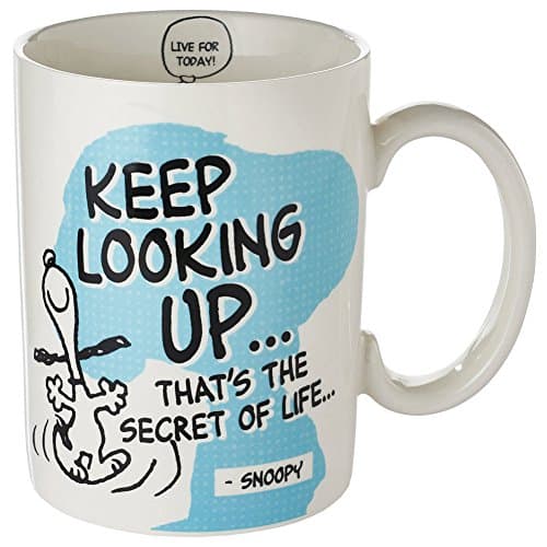 PEANUTS Snoopy Keep Looking Up Secret Of Life 16 OZ Stoneware Coffee Cup Mug