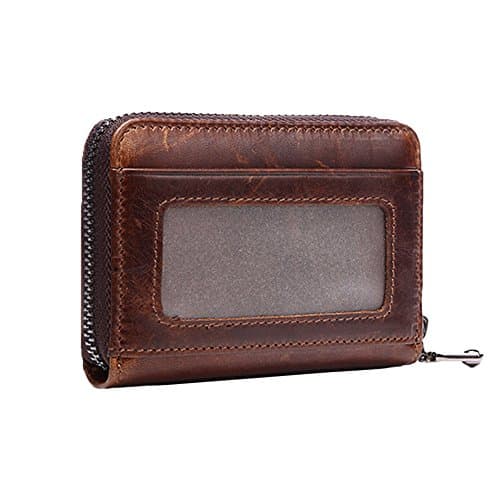 ANQILA Genuine Leather Zip Credit Card Case Holder Accordion Wallet with ID Window