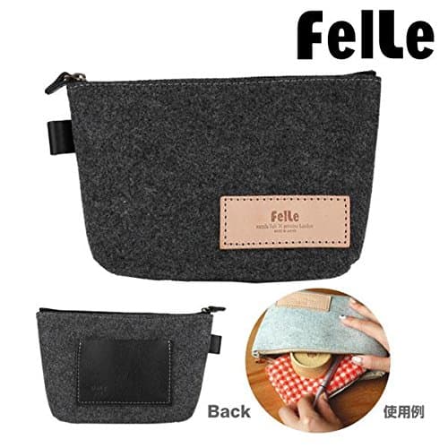 Genuine leather ,FelLe Felt Prensent combination of Recycled plastic and Leather Eco Friendly Zip Pouch Organiser Purse for Handbag (Black)