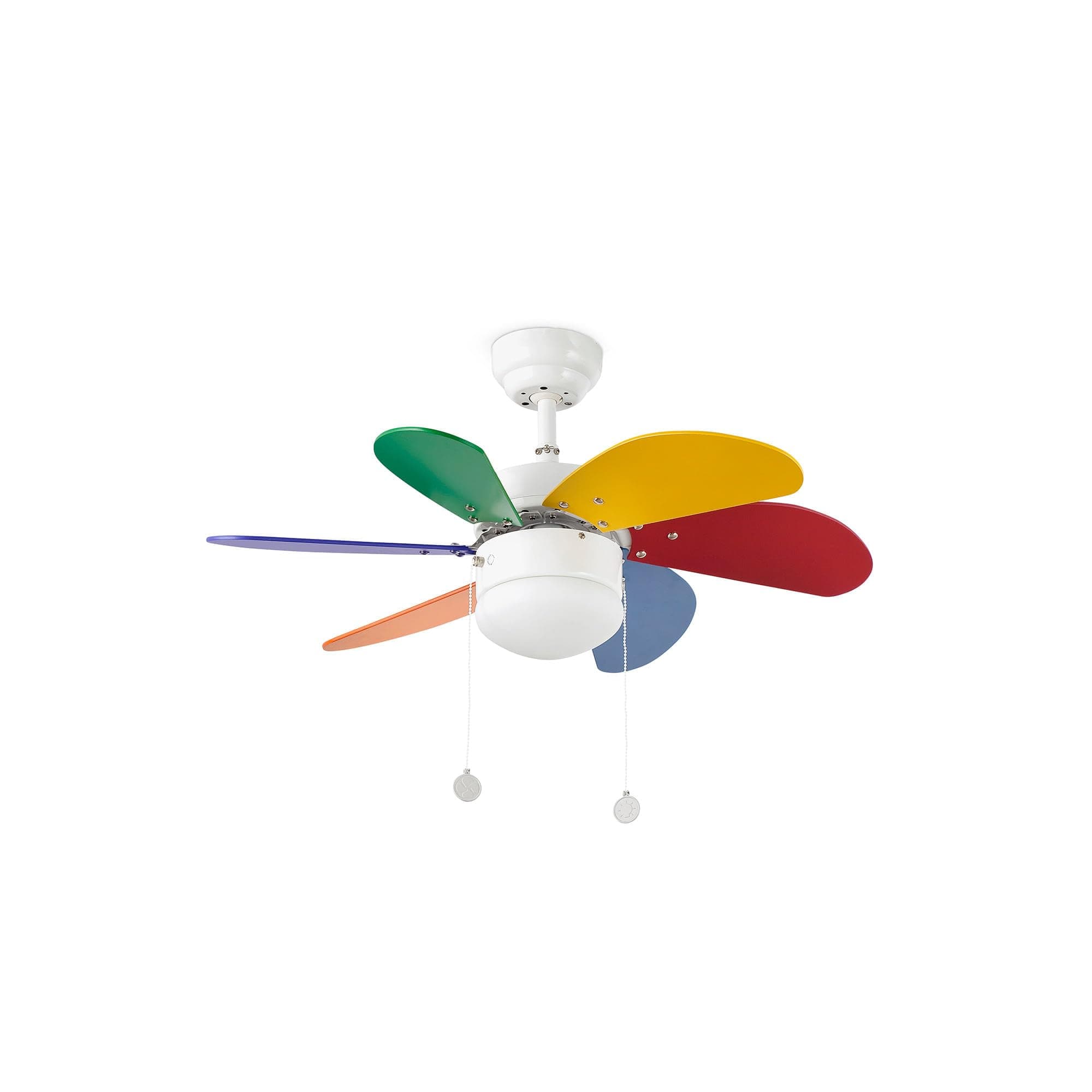 FARO BARCELONA Ceiling Fan with Light, Aluminium and Opal Glass Diffuser, Multicoloured [Energy Class E]