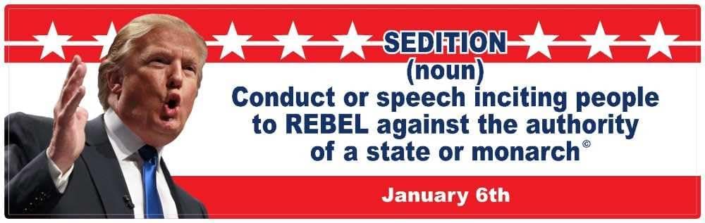 "Sedition - Jan 6th " Anti-Trump Bumper & Window Sticker, Decals 10" x 3" (Vinyl Glossy Finish. UV Weather Proof. Self-Adhesive)