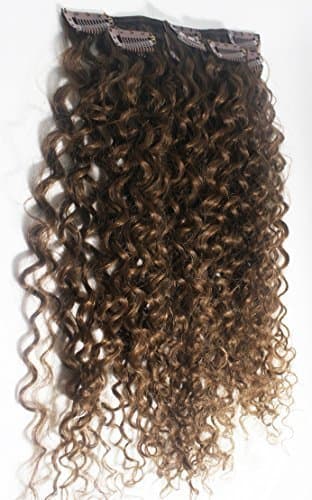 Deep Curl Deep Wave Brown Brazilian Clip in Hair Extensions 100% Remy Human Hair 18 Inches(45cm) 80g 7pcs/set, Color #6 Medium Brown by flying beauty