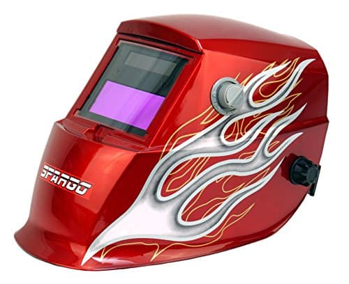Spargo Auto Darkening Welding Cutting Helmet Mask Eyes Protection Solar Powered Gas Mig Tig Arc Welder Black with Grinding Function Red Flames Design by Spargo