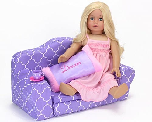 Sophias Doll Furniture Pull Out Sofa Bed For Two Dolls | Purple Plush Couch For 18 Dolls Converts To Double Bed