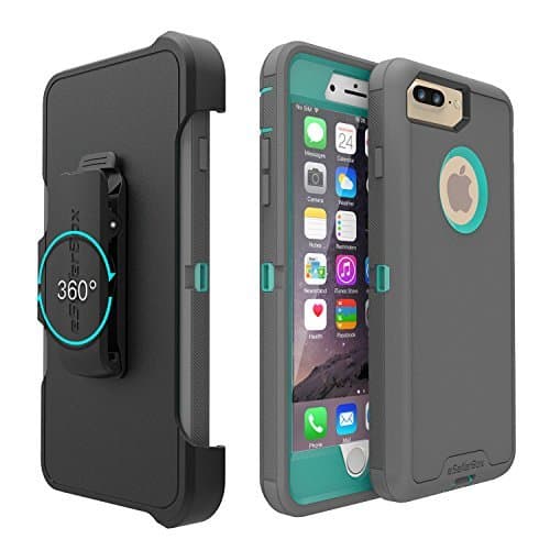 eSellerBox Compatible iPhone 8 Plus/iPhone 7 Plus Heavy Duty case with Belt Clip Kickstand Holster Built-in Screen Protector for iPhone 8 plus/7plus [Grey/Teal]