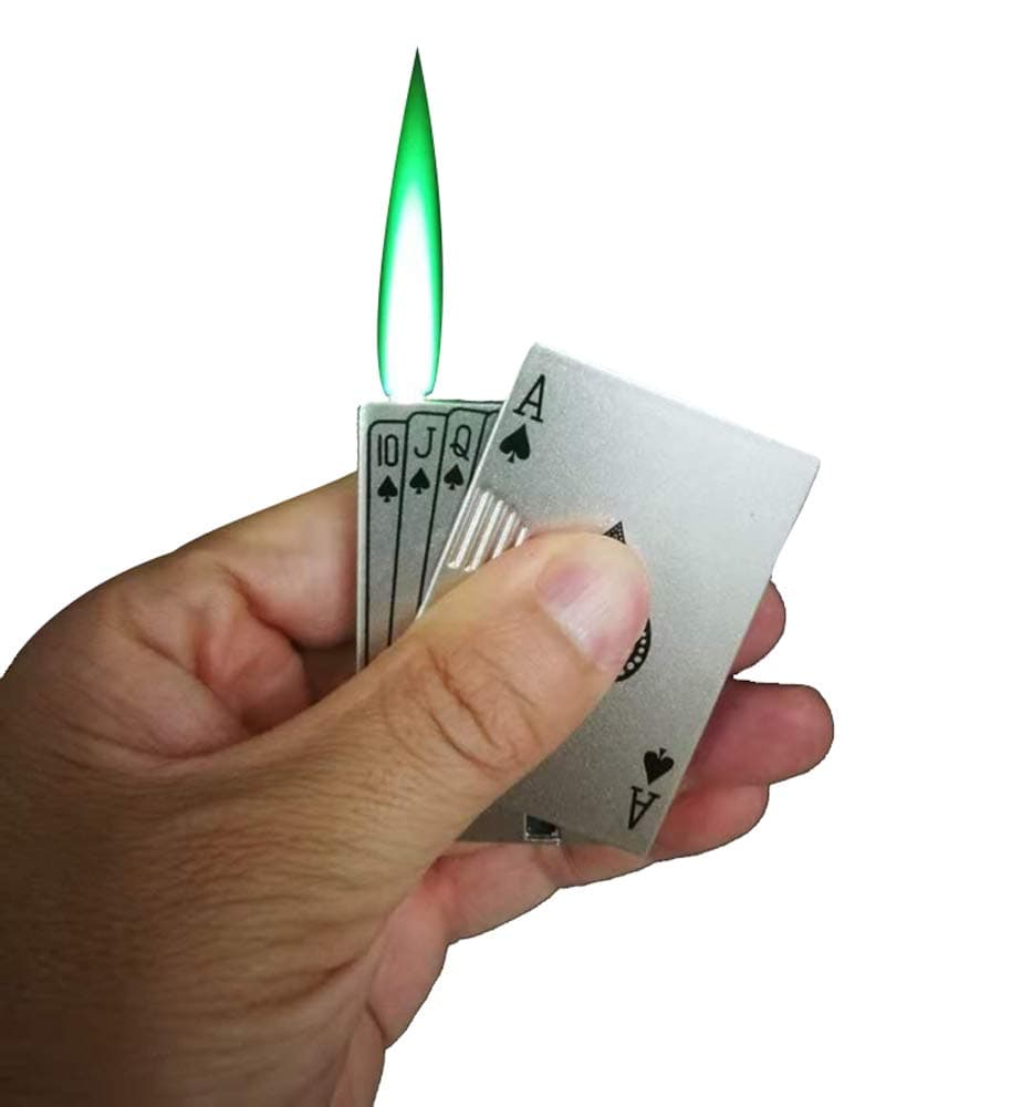 (Without Butane,Random Color) Jet Torch Lighter, Windproof Lighter Metal Playing Card Design, LED Light with Ultraviolet Currency Detection, refillable, Adjustable Flame,Christmas Birthdays Gift