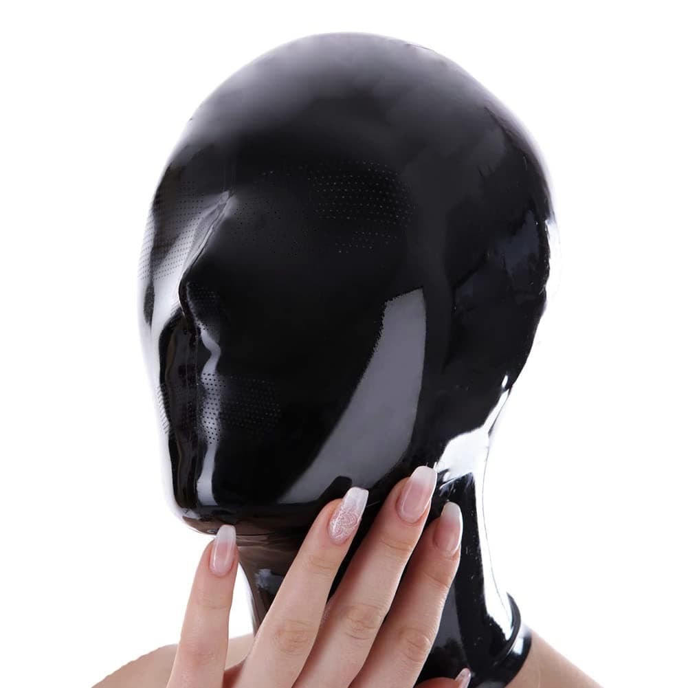 Latex Hood Masscrubber Catsuit Pinhole for Mouth Eyes and Nose with Zipper Latex Mask (XL-0.6mm, no zipper)