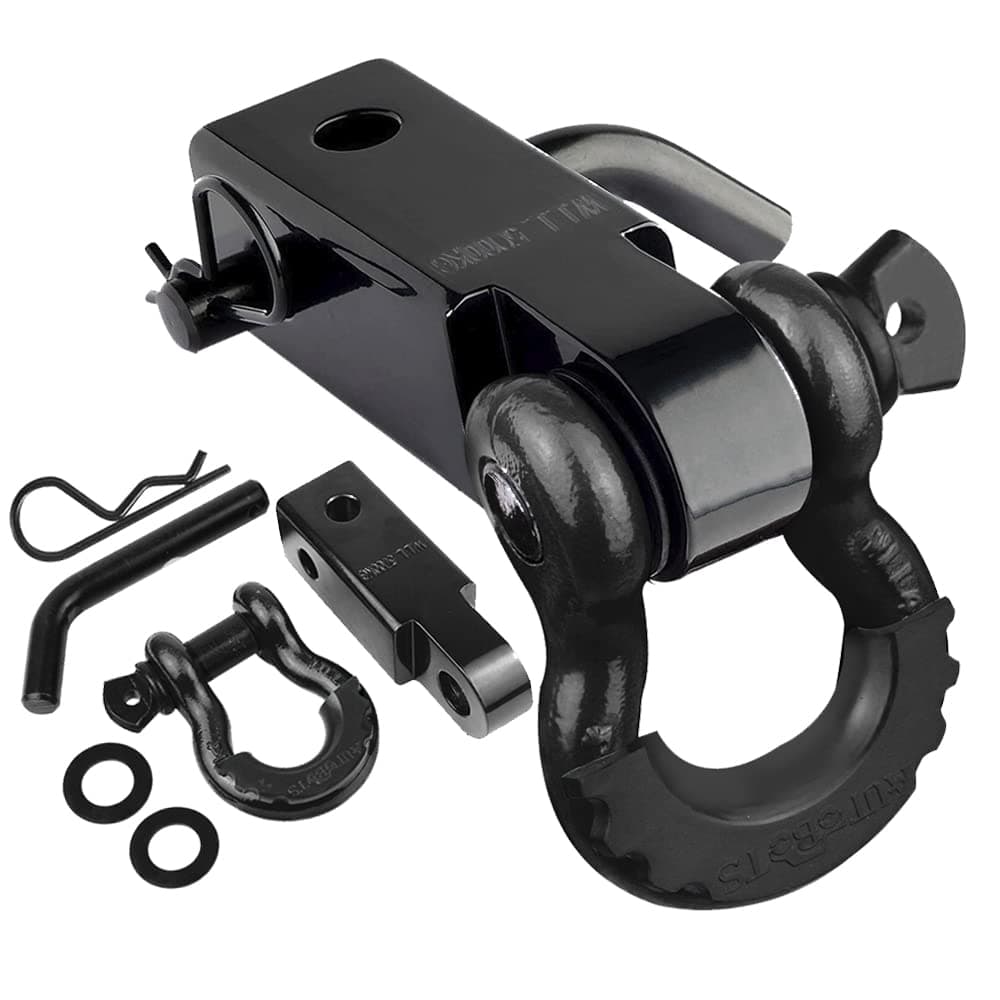 AUTOBOTS Tow Hitch Receiver 2", 45,000 Lbs Break Strength Heavy Duty Receiver with 5/8" Screw Pin, 3/4 Shackle, Towing Accessories for Vehicle Recovery Off-Road Black&Black