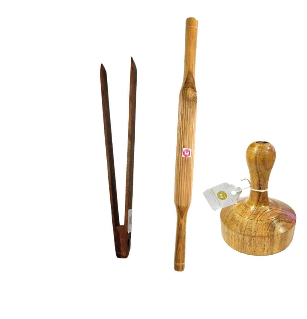 Sponsored Ad - ARMAN SPOONS-Believe in Quality Wooden Tong/Chimta, Belan and Masher Set Handmade (Teak Papad Rolling Pin)