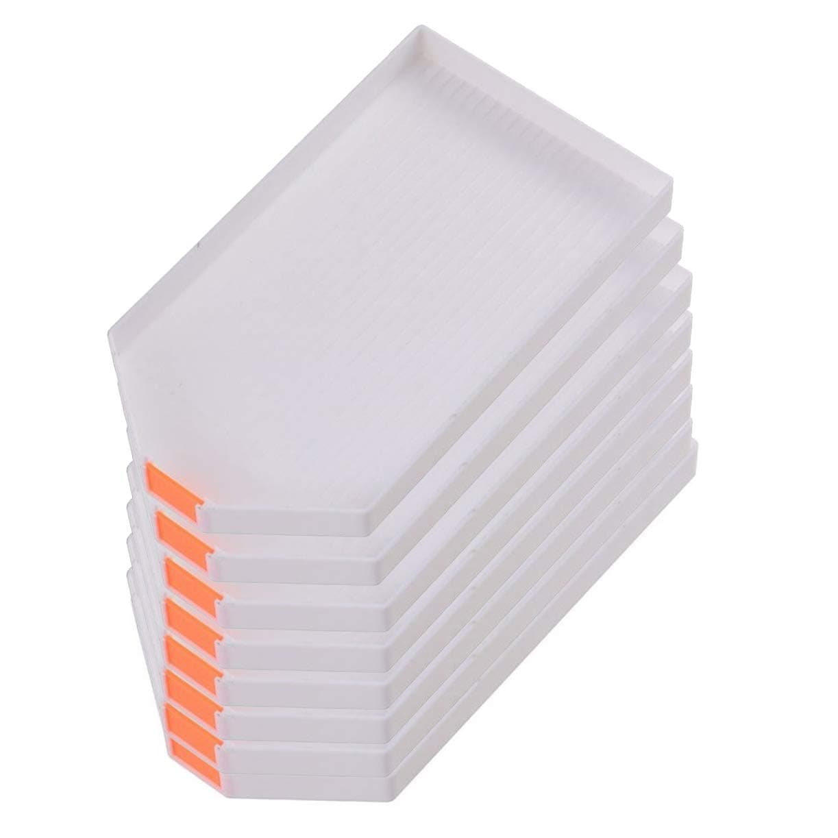 8Pcs Plastic Bead Sorting Trays Large Diamond Rhinestone Plate Tray Diamond Sorting Trays Cross Stitch Nail Art Dotting Tool for DIY Art Craft, 6.3 x3.5 inch (White)