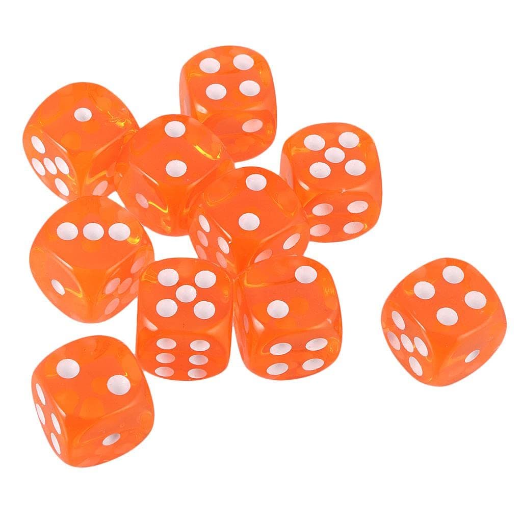 Meadawgs® Orange Dice with White Pips Dots for Kids Boys and Girls Above Age 5+ | Cubic Translucent Dice Board Games TRPG Games | 10 Pieces | Orange