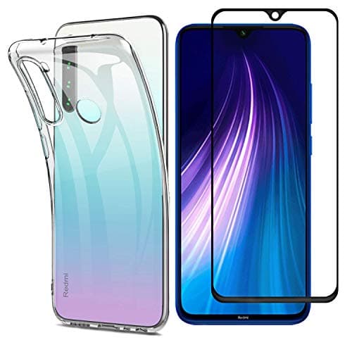 MYLBOO Compatible with for Xiaomi Redmi Note 8T Case, Xiaomi Redmi Note 8T Screen Protector, [3 in 1] Transparent Soft TPU Case + [2 pc] 9H Tempered Glass for Redmi Note 8T Cover (Transparent.)