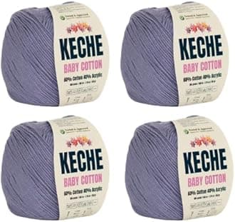 Keche Cotton Yarn, 60% Cotton 40% Acrylic Yarn, Soft Cotton Yarn for Crochet and Knitting, Amigurumi Yarn 4 Skeins/Balls [1.76 Oz (50g) / 180 Yrds (165m)] x 4 - Lilac