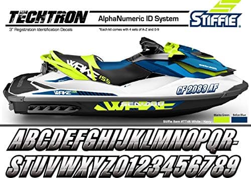 STIFFIE Techtron Atomic Green/Black 3" Boat & PWC Registration Decals • Numbers Letters Stickers