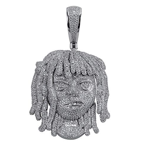 Hip Hop Rapper Exquisite figure Pendant Iced Out Cuban Link Chain Luxurious Necklace for Men Women, White Gold Plated