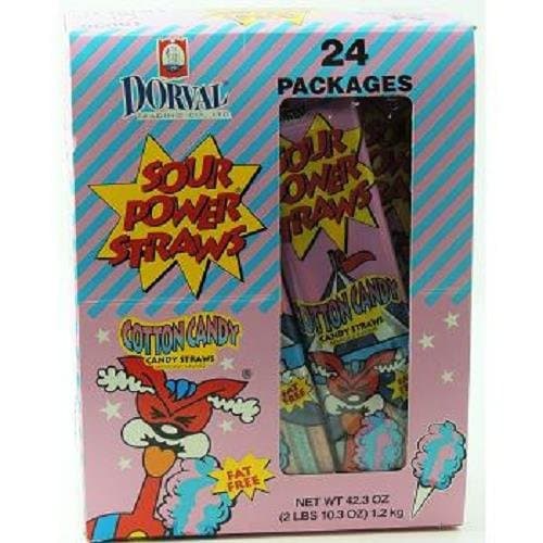 SOUR POWER STRAWS COTTON CANDY 2 oz Each ( 24 in a Pack )