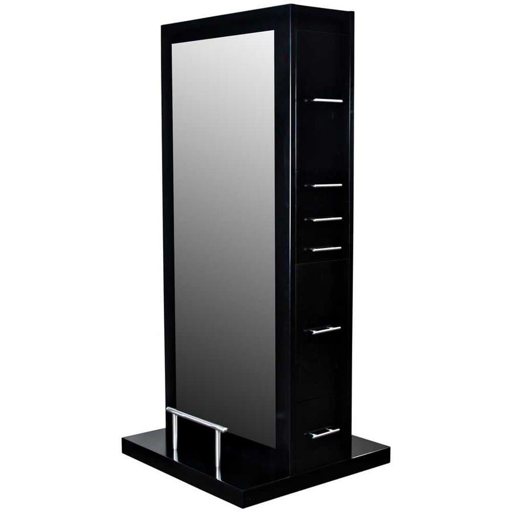 Avondale "Dallas" Black Double Sided Salon Hair Styling Station & Mirror With Center Drawer And Cabinets