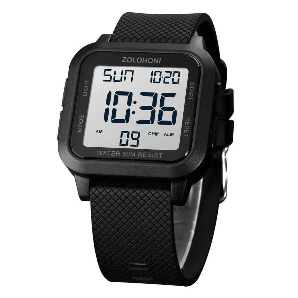 Square Men's Digital Watch Big Numbers Dial Large Face Waterproof LED Watches with Alarm Date Stopwatch