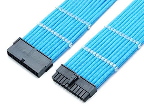 Shakmods 24 Pin ATX Motherboard Sleeved Extension Cable 30cm + 2 Cable Combs (Light Blue)
