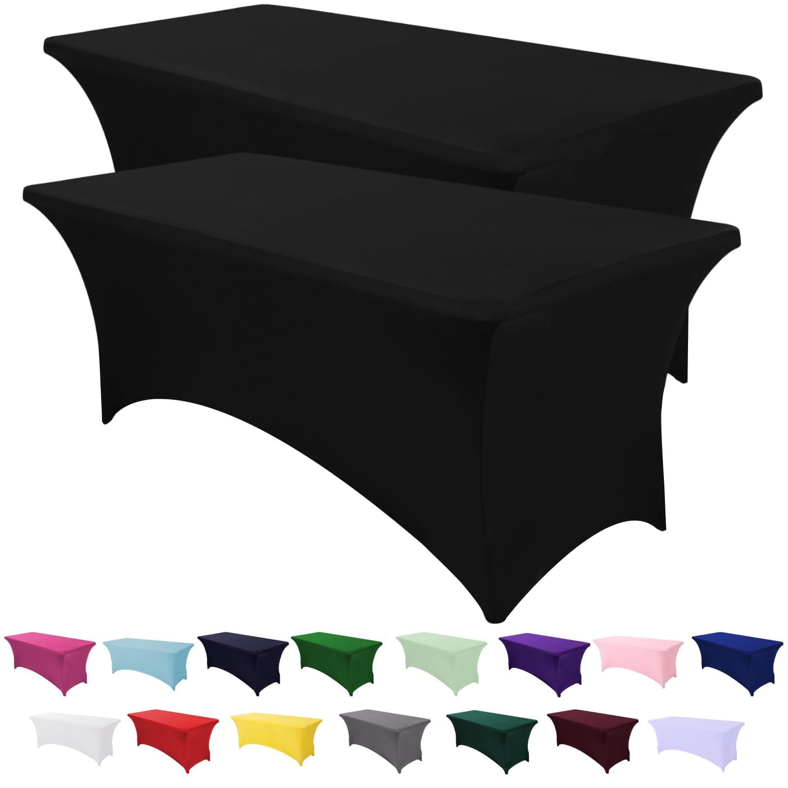 Spandex Table Cover 2 Pack 6FT Black Fitted Tablecloths,Washable Wrinkle Resistant Stretch Table Cloth Rectangle for Vendor Booth Display Items,Party Supplies for Adults,Wedding Decorations,Banquet