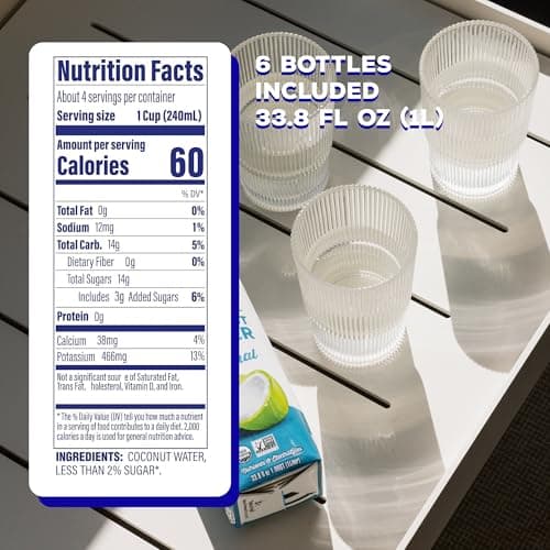 C2O - Organic Coconut Water, The Original Flavor (6 Pack) - Made with Fresh Coconut Water - Plant Based, Non GMO - Natural Hydration, Essential Electrolytes, & Potassium - 6 Tetra Packs, 33.8 FL OZ